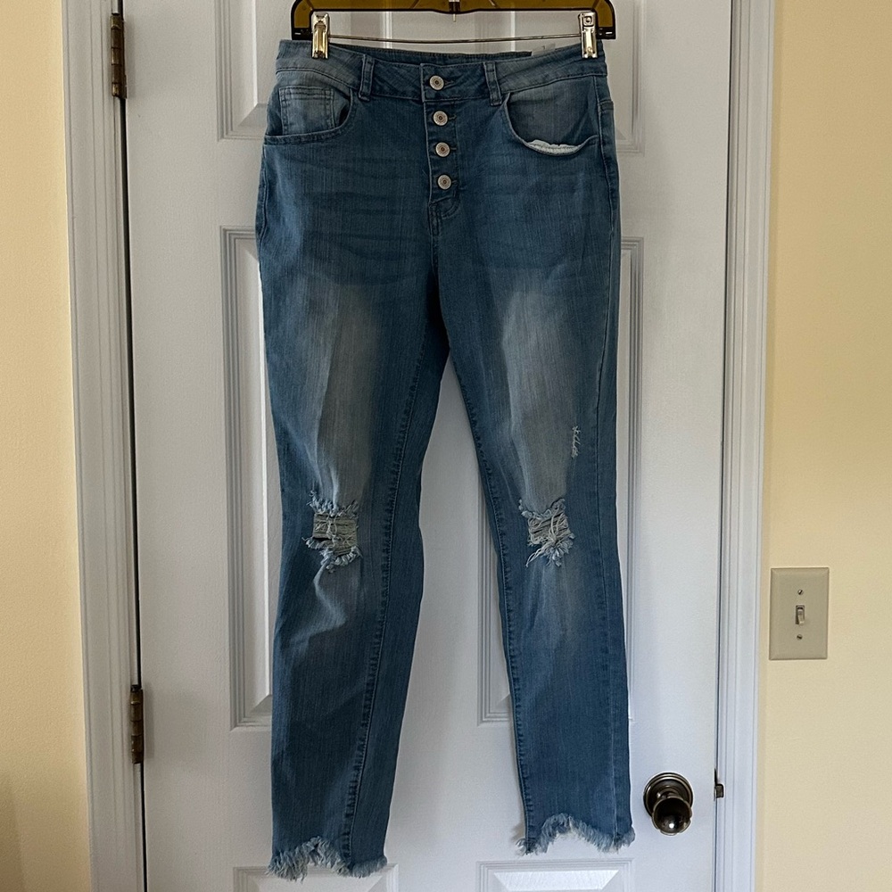 Women's Blue Distressed Skinny Jeans